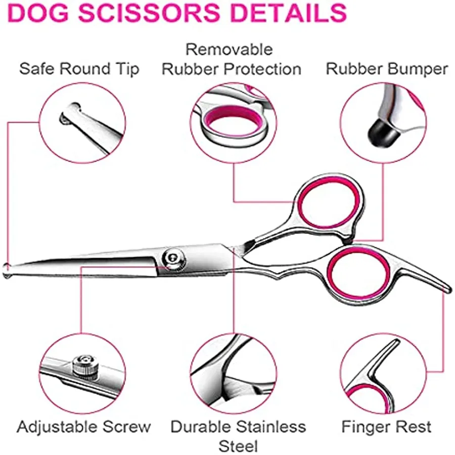 Dog Grooming Scissors Kit Safety Round Tips Pet Dog Cat Grooming Shears Set Thinning stainless steel Straight Curved Shears Comb