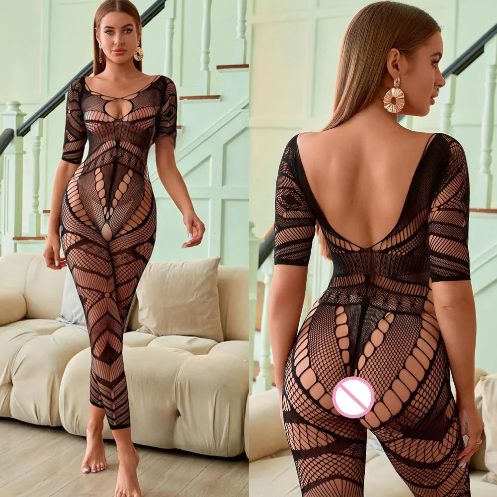 Monos sin entrepierna para discoteca, medias elásticas de cuerpo completo a la moda, lencería ajustada de malla transparente, pijamas eróticos para chica, ropa interior femenina porno