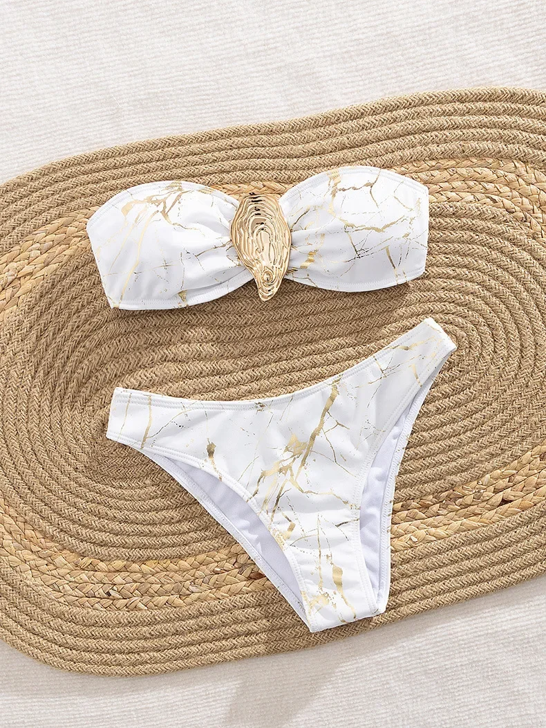 

Бикини-бандо с ракушками, 2025 г., сексуальные женские купальники, женские купальники, комплект бикини-стринги, бразильский купальный костюм-бикини, пляжная одежда