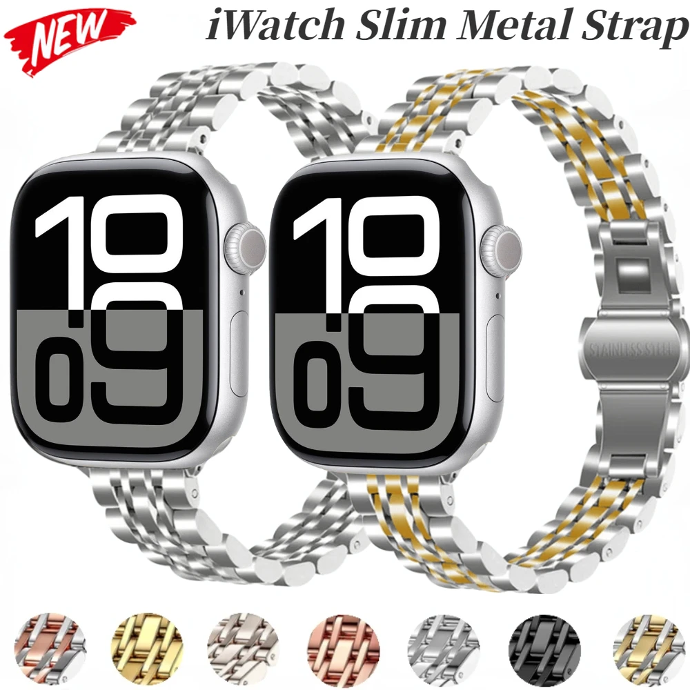 Cinturino in metallo sottile per Apple Watch 10 9 8 7 41mm 45mm 46mm cinturino in acciaio inossidabile da donna iWatch Ultra 49mm 6 5 4 3 SE 44mm 40mm 42mm