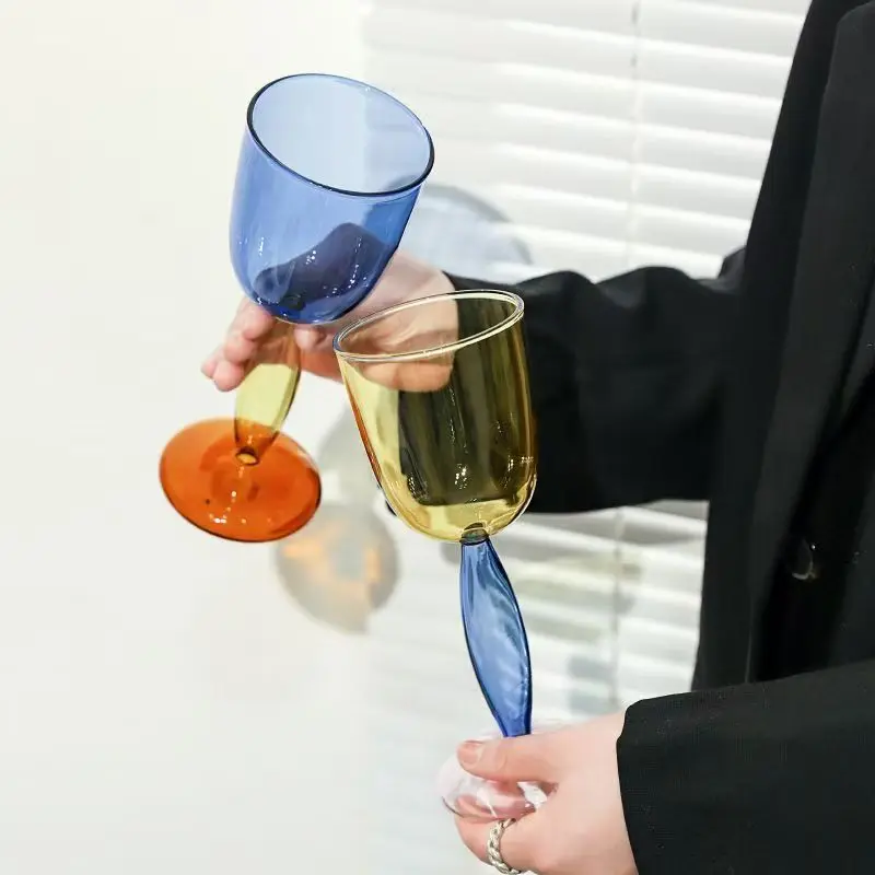 

1pc Colored Goblet Glass Wine Glass Cup Bordeaux Burgundy Glasses Borosilicate Glass Cocktail Glasses Drinkware Lover Decoration