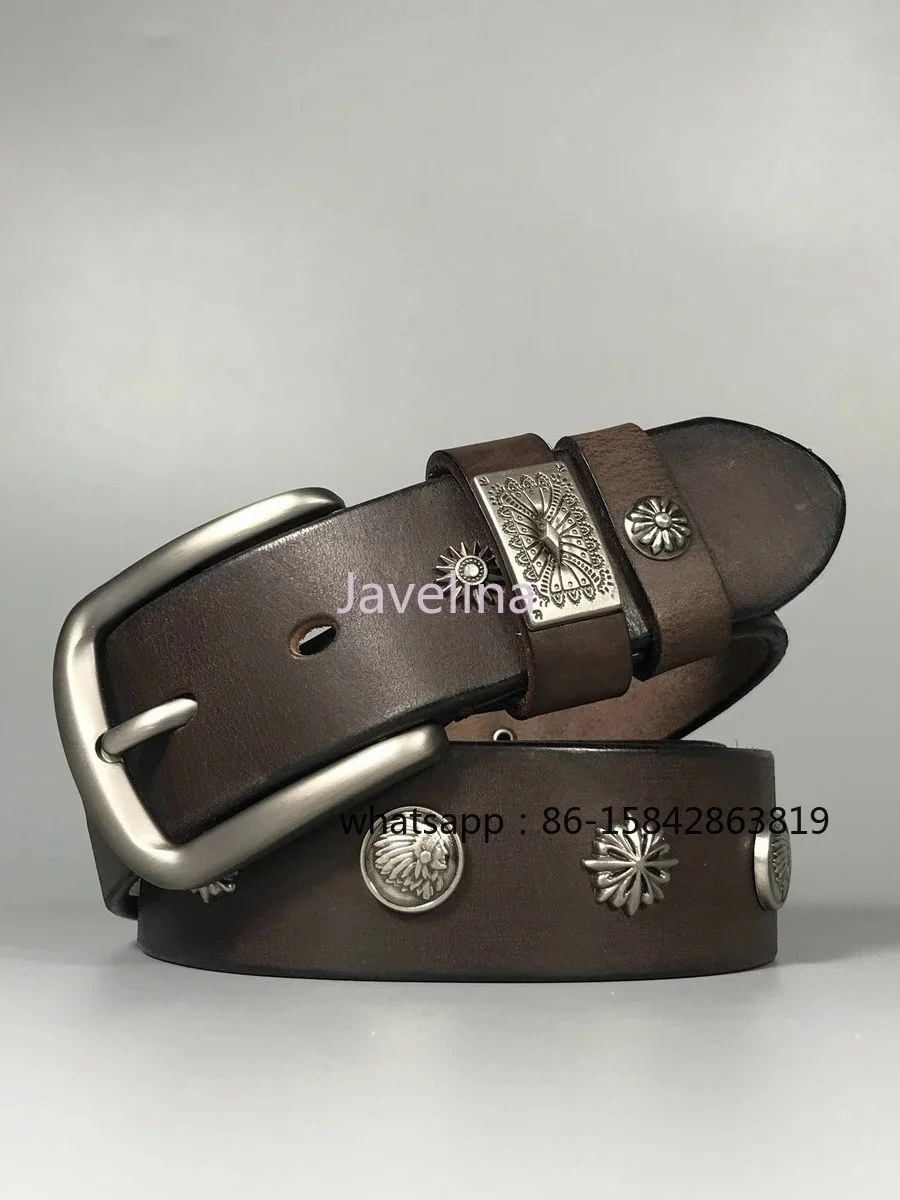 Riveted Men's Belt, Top Layer Cowhide Women's Belt, Genuine Leather Pants Belt, Niche Beauty, Vintage 2026 New Model