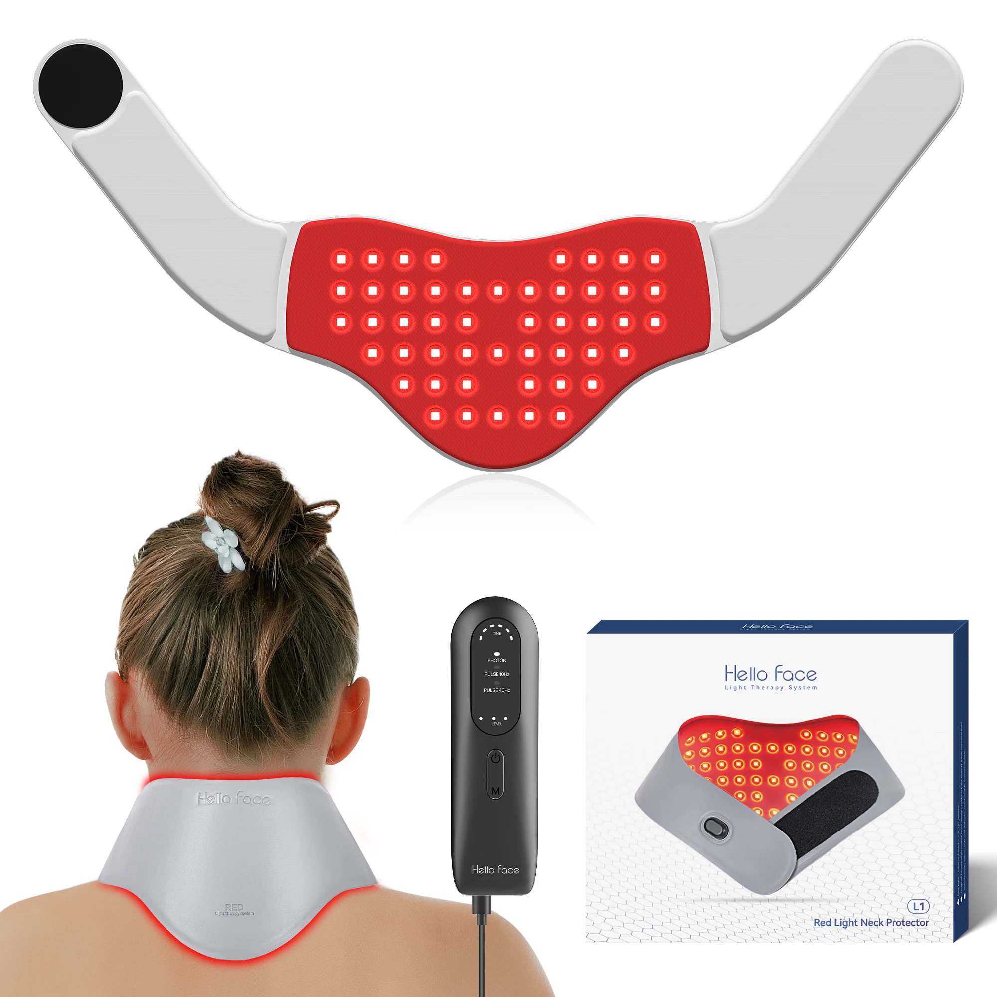 هيلو فيس L1 حزام علاج ألم الرقبة بالضوء الأحمر والأشعة تحت الحمراء، لفافة مرنة قابلة للارتداء مع مؤقت إيقاف تلقائي #1