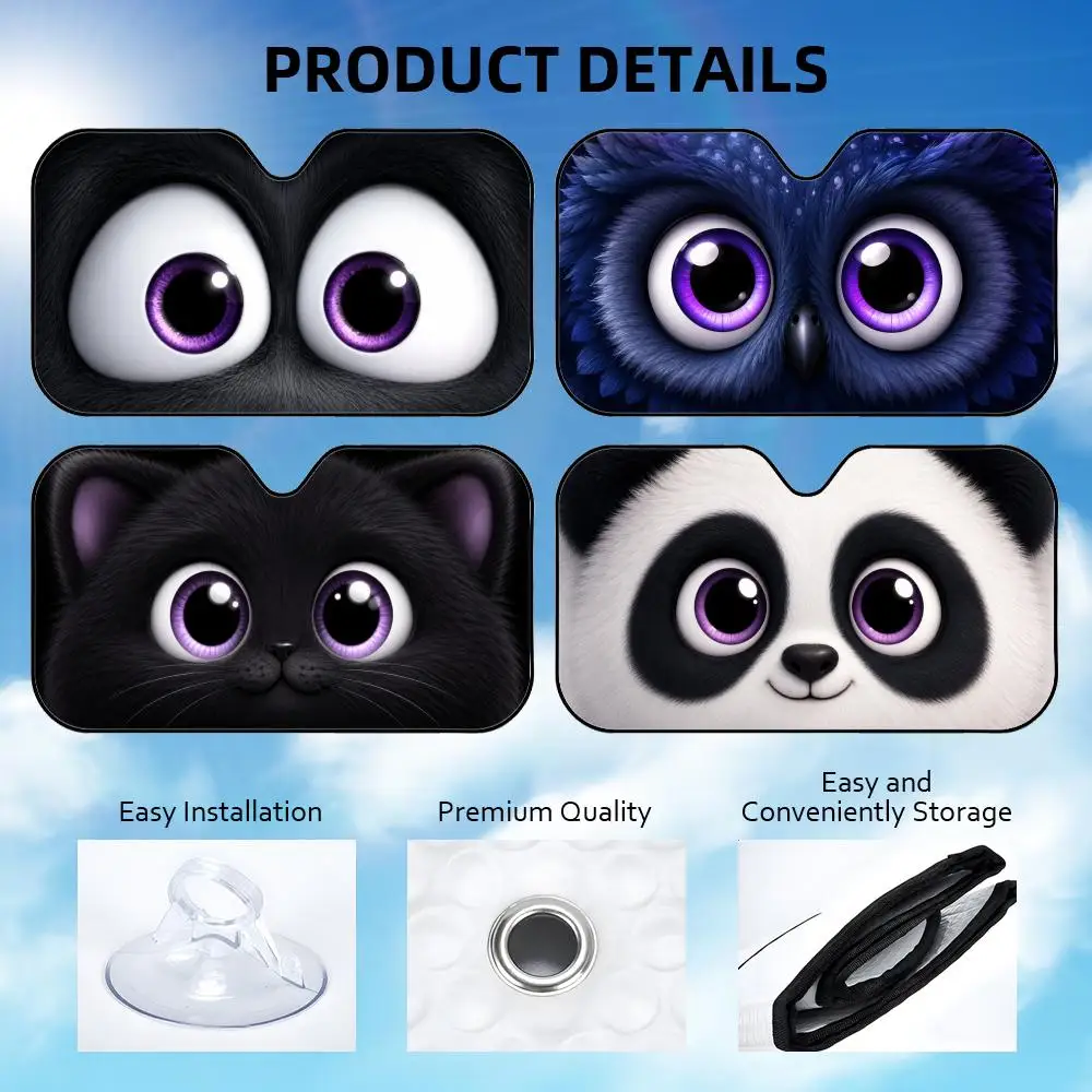 Adorable animal eyes Sun Visor Foldable Aluminum Foil Car Windshield Sun Shade - UV Protection & Heat Insulation Visor