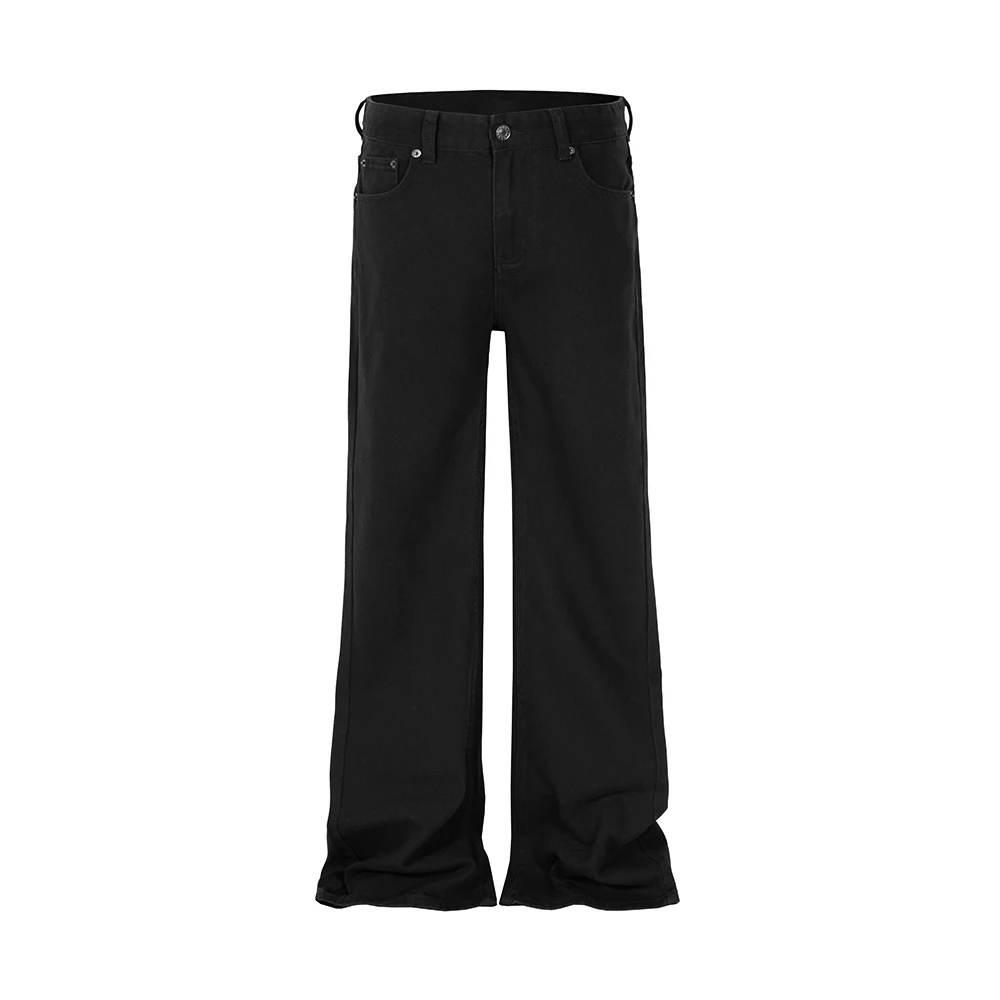 Streetwear w czarnym kolorze w stylu Vintage luźne dżinsy dzwony dla mężczyzn i kobiet Ropa Hombre proste spodnie dżinsowe Oversized
