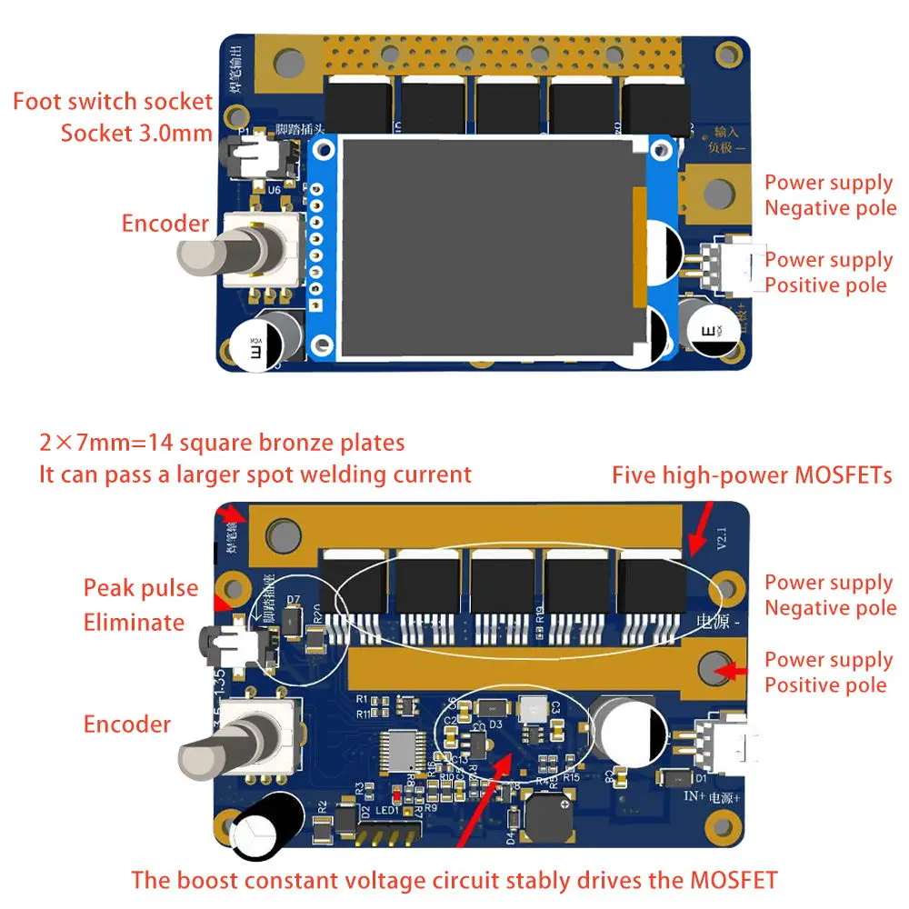 Portable Spot Welder DIY Kit - 18650 Battery Nickel Strip Welding with Color LCD Screen & Dual-Pulse Precision Control Board view 4