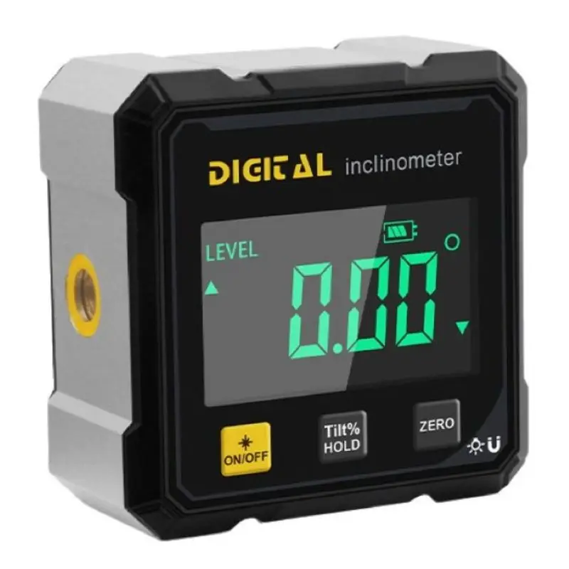 ATVRechargeable Digital Display Inclinometer Range 4*90° Accuracy 0.2° Dual Laser Four Sided Magnetic Yellow Button Inclinometer