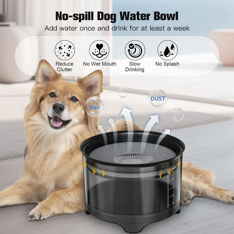 5.5L Dog Water Bowl,Large Capacity No Spill Water Bowl For Dogs, Splash Proof Slow Water Feeder