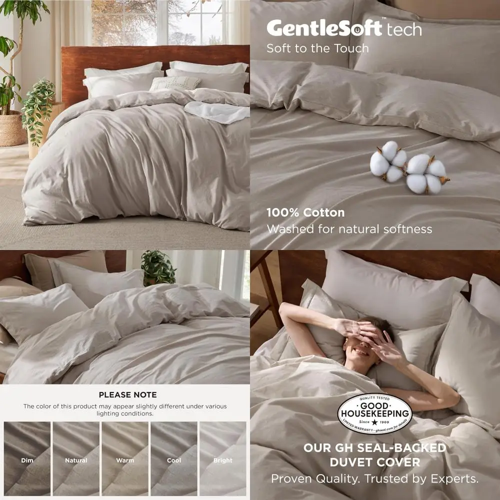 

100% Cotton Oversized King Duvet Cover - Natural Minimalist Breathable Linen-Like Softness for Gentle Sleep