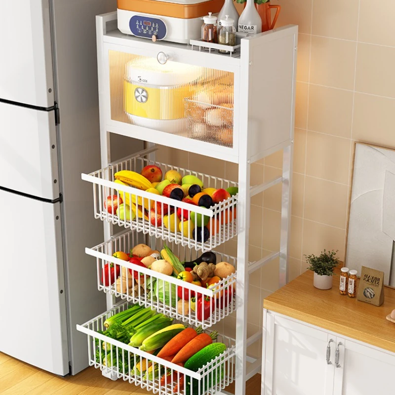 

Fruit and vegetable vegetable basket drawer with cabinet door Kitchen floor rack Microwave oven pot