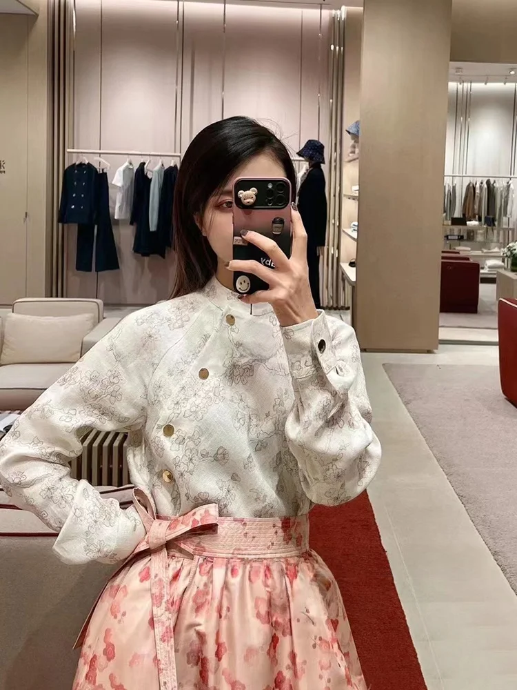 

Ele Lady's Chinese Sle Long Sve Print irt Stand Collar Commute Sle Faionable Spring Summer New Arrival