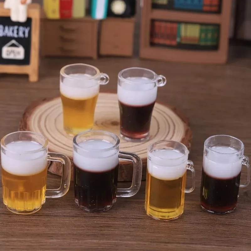 6pcs Mini Imitation Beer Mug Model With Hanging Hole Miniature Beverage Charms Pendants For Key Ring Phone Lanyard Decor