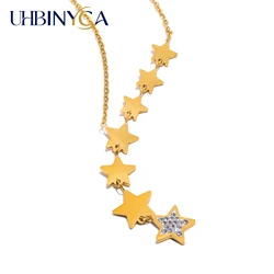 UHBINYCA Simple Fashionable Seven Stars Pendant Necklace for Women. Stainless Steel Plated 18K Gold Exquisite Jewelry