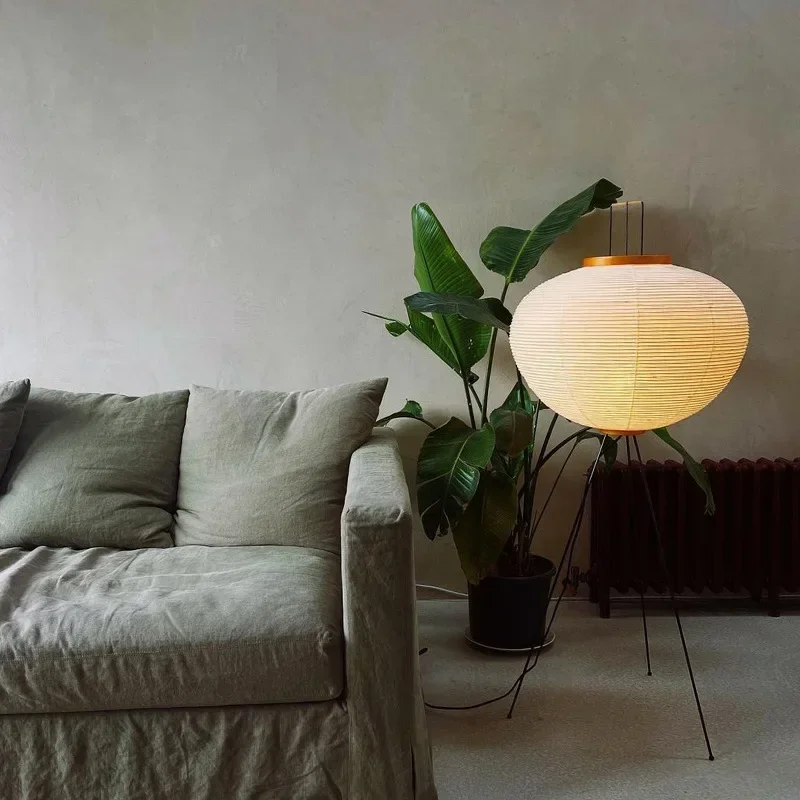 Japanese Akari Noguchi Rice Paper Floor Lamp LED E27 Wabi Sabi Vintage Standing Light Home Decor Living Room Bedroom Bedside Bar