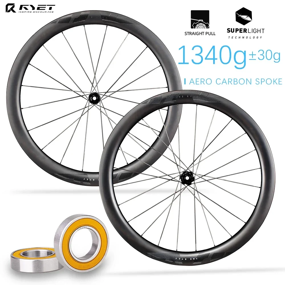 

Карбоновая колесная пара для шоссейного велосипеда RYET, 50 мм, бескамерный клинчерный керамический подшипник AERO, супер легкая, 1250 г, комплект колес с дисковым тормозом, карбоновые спицы