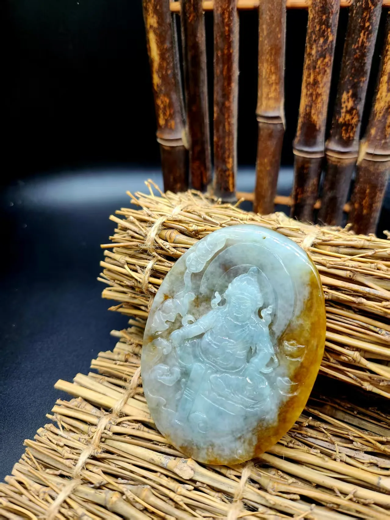 

A Grade Rare Natural Yellow Jade Wealth Talisman - Antique Style Jade Caishen Office Decor- Investment-Grade Yellow Jade Jewelry