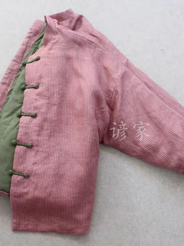 Authentic Linen Chinese Style Striped Loose Cotton Women's Jacket Small Audience Cotton Linen Women's Clothing Long Sleeve