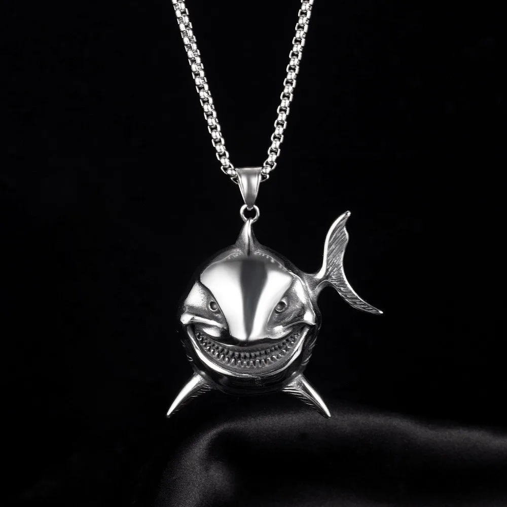 Fashion Fierce Shark Pendant Necklace Charm Men\'s Necklace Metal Rock Accessories Gift Hip Hop Punk Jewelry Wholesale