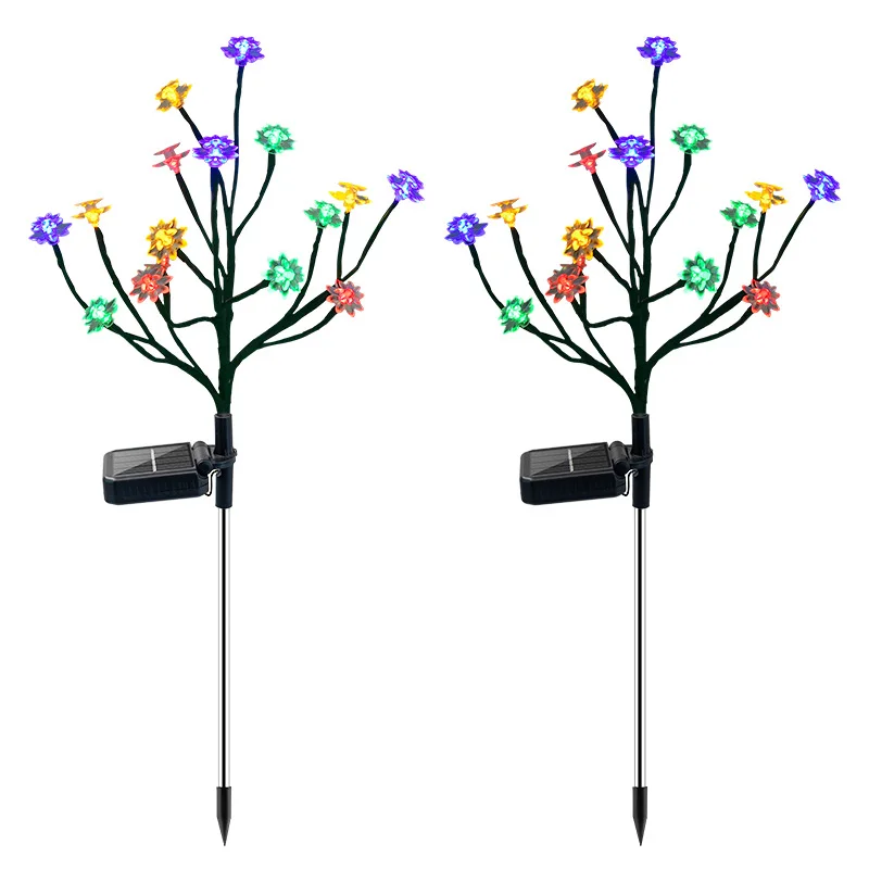 

2Pc Solar Garden Path Lights Branch Lotus Lights 16LED Colorful Night Lights To Plug Light Garden Lamp Outdoor Lights Lawn Light