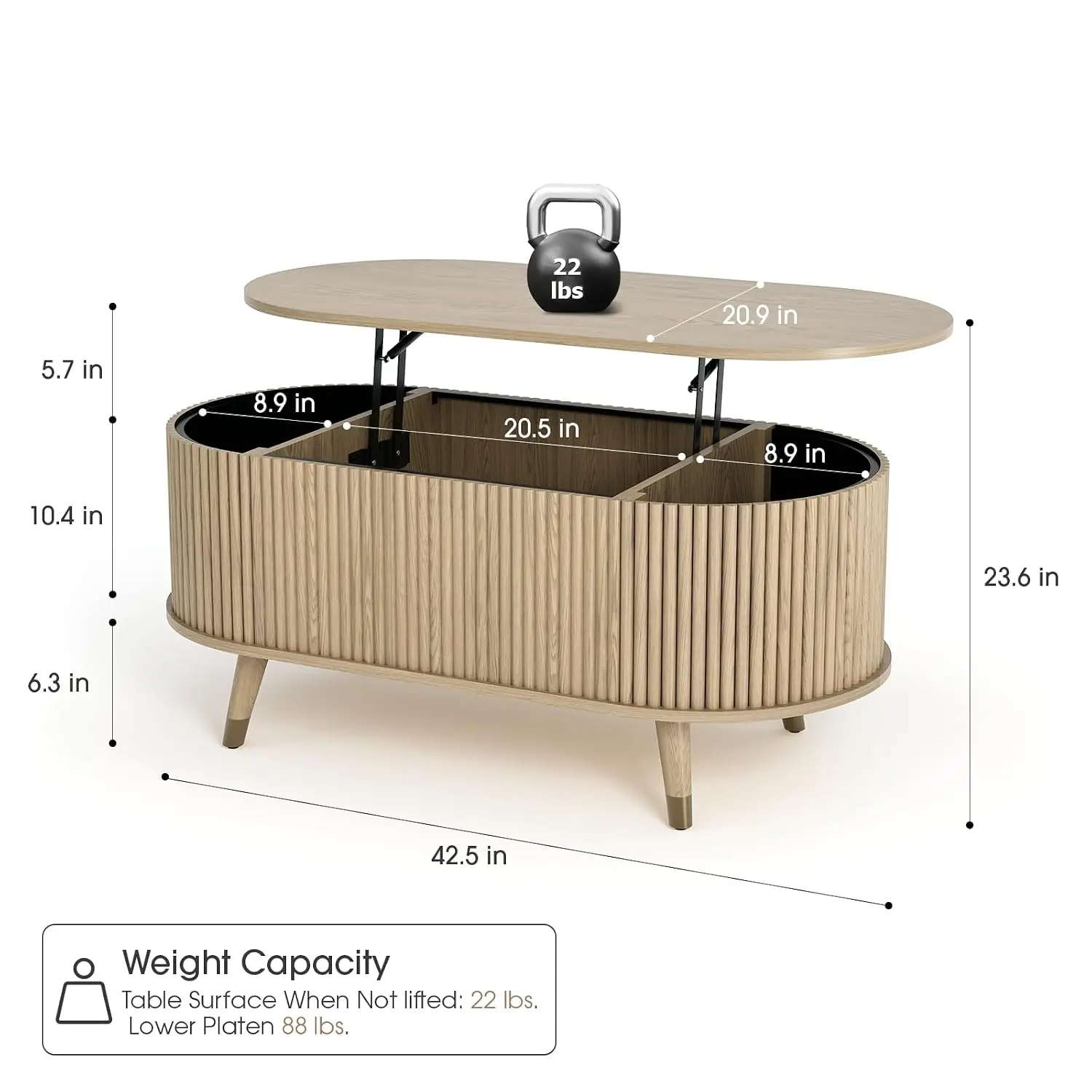 Oval Lift Top Coffee Table with Storage for Living Room,43