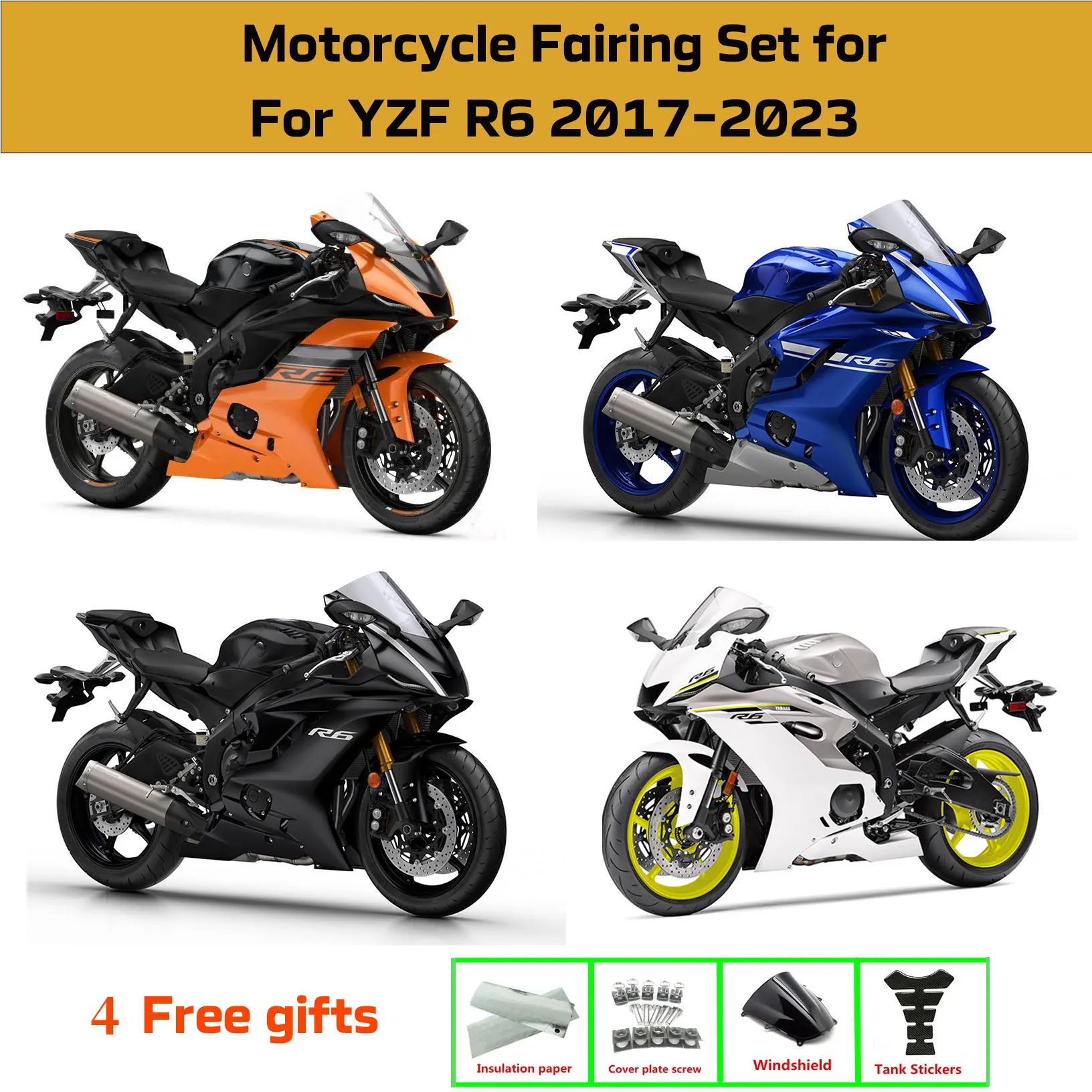 For YZFR6 2017-2023 Fairing Kit YZF R6 17 18 19 20 21 22 23 ABS Cowling Injection Bodywork Set Motorcycle Fairings