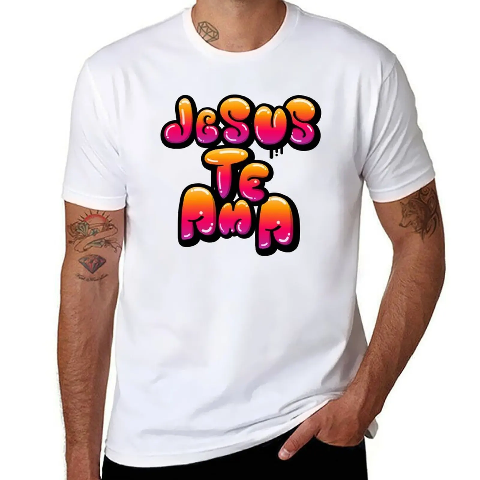 

Jesus te Ama T-Shirt man t shirts graphic cotton tshirt 100% T-Shirt