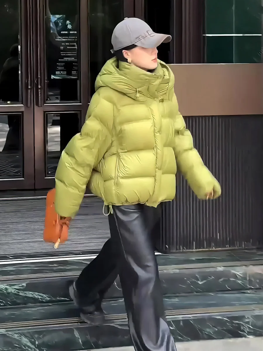 여성용 오트 화이트 다운 재킷 후드 스트링 따뜻한 겨울 외투 패셔너블 신상 출퇴근용