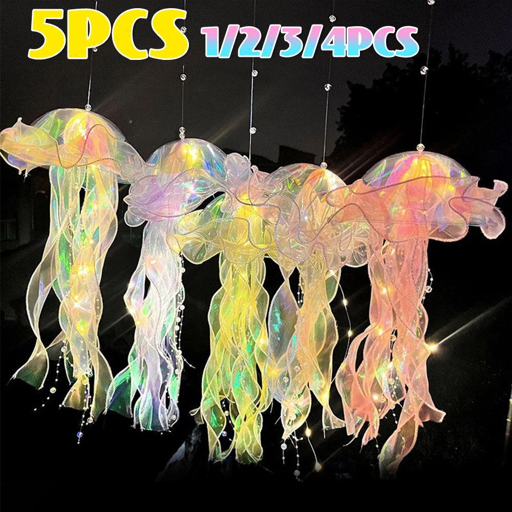 

1-5 шт., ночник для спальни в виде медузы, подвесная атмосферная декоративная лампа с ленточной бусиной для украшения дома для спальни для девочек