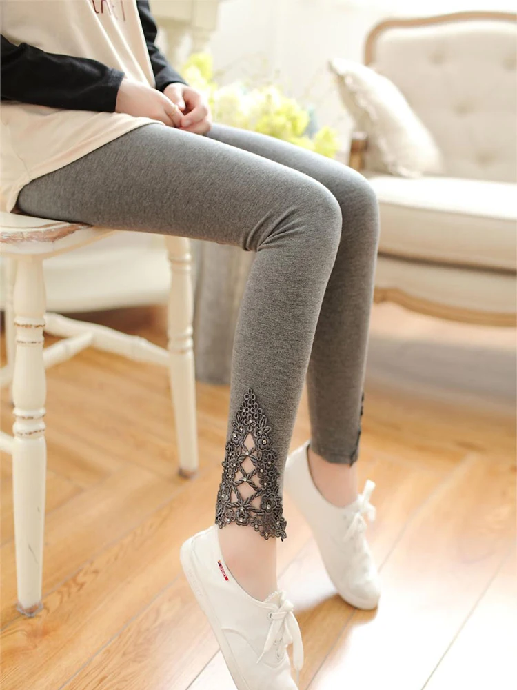 YSDNCHI Solid Color Casual Leggings Summer Women Knitted Legging Hollow Out Lace Diamond Fitness Leggings White Black Pants