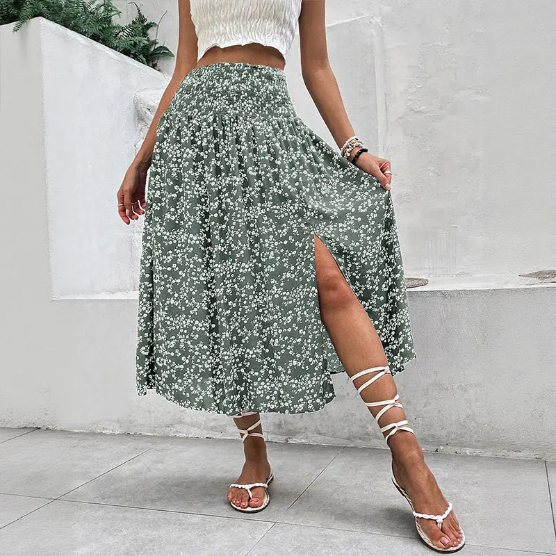 Mid Length Skirts Women Skirt A Line Slim Streetwear Maxi Y2k Elegant Splice Print Floral Casual High Waist Beach Summer 2025