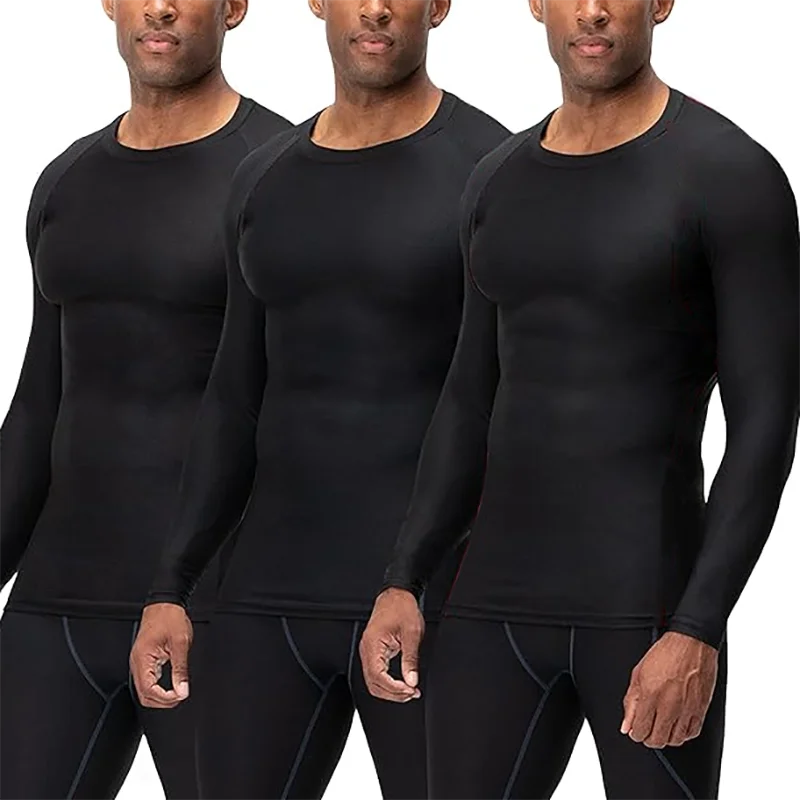 

3 Pack Men's Running T-shirts Long Sleeve Compression Shirts Quick Dry Cool Gear Sportswear for Garage Garden Gym Yard Workouts
