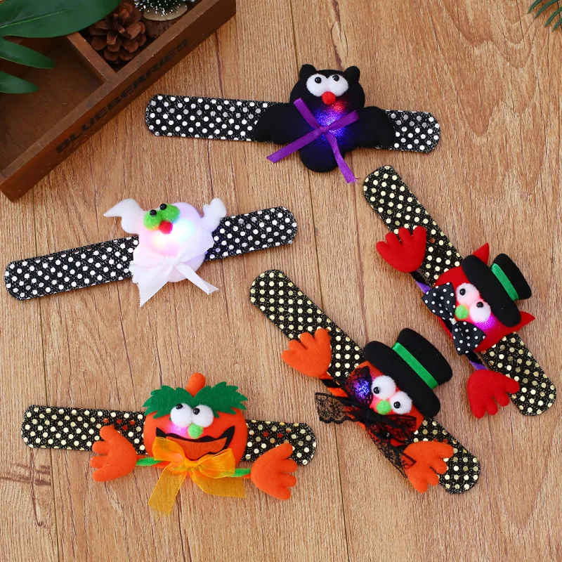 2023 New Halloween Sequins Cute Glowing Pumpkin Bat Clapping Circles Party Gift Supplies Boys Girts Kids Slap Bracelets Gifts