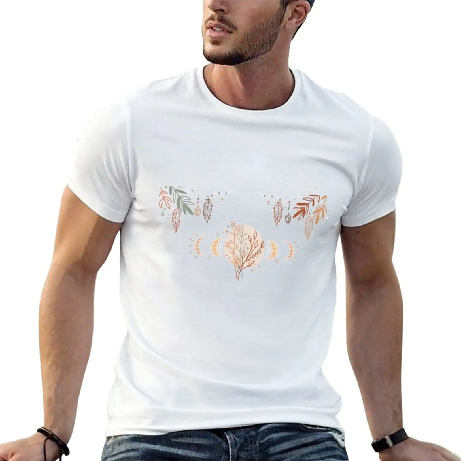 

Lunar Phases: Floral & Feathers T-Shirt man t shirt summer t shirts for man cotton soft T-Shirt