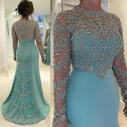 Vestidos de novia con apliques de cuentas, vestido de novia de sirena Verde menta, brillante, manga larga, vestidos de fiesta formales