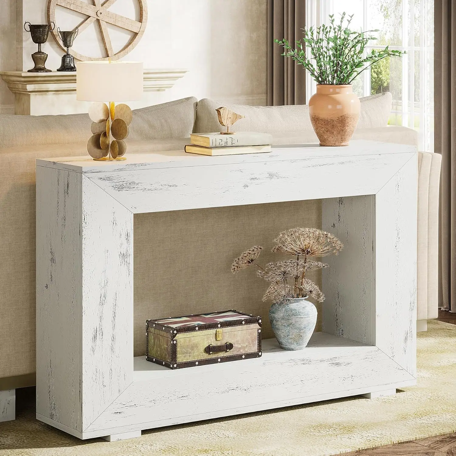 Farmhouse Console Table, 47 Inches Entryway Console Table with Storage, Industrial Hallway Accent Table for Living Room view 6
