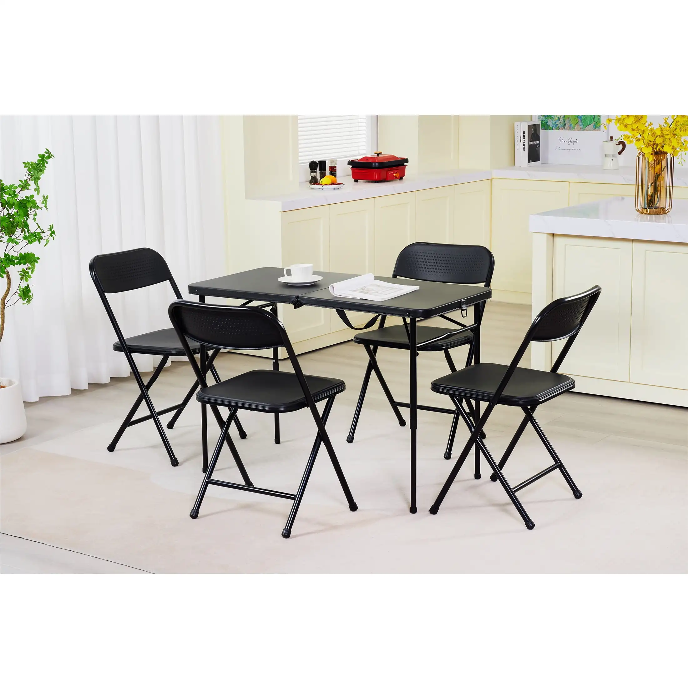 40"L x 20"W Plastic Adjustable Height Fold-in-Half Folding Table, Rich Black image 6