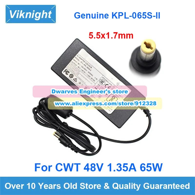 Genuine CWT KPL-065S-II Power Adapter 48V 1.35A 65W Charger for Hikvision Video Recorder DS-7604NI-K1/4P(B) 5.5x1.7mm