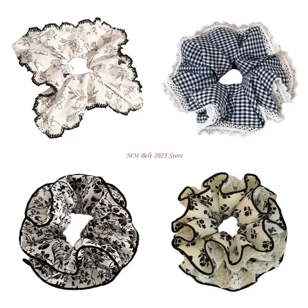 

49ME Elegant French Lace Floral Scrunchies Hair Tie Fabric 2025 Fashion Design