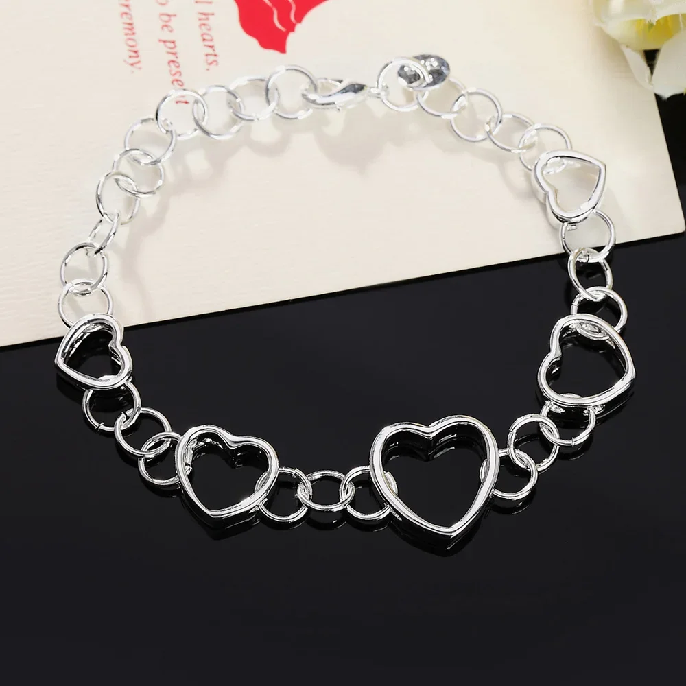 wholesale 925 Sterling Silver Jewelry fashion women lady wedding charm hollow heart Bracelets factory price free shipping