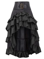 Dames Vintage Gotische Victoriaanse Rok Hoog-Laag Ruches Middeleeuwse Renaissance Rok Met Riem Steampunk Kostuums