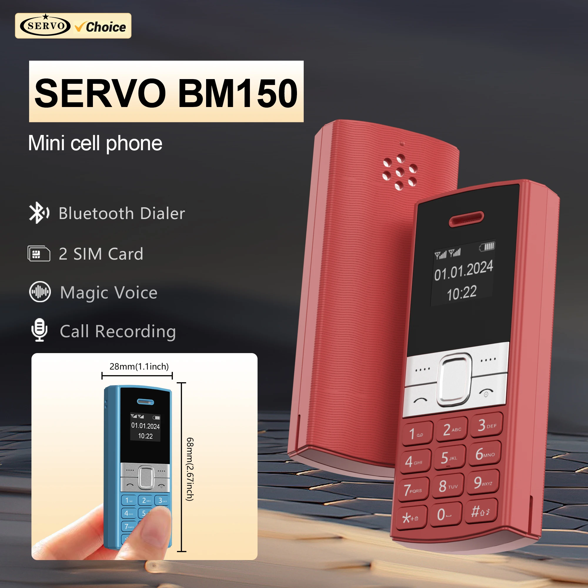 SERVO BM150 Super Mini Mobile Phone 2 SIM Standby Bluetooth Dial Magic Voice Blacklist Speed Dial 2G GSM Small Backup Cellphones