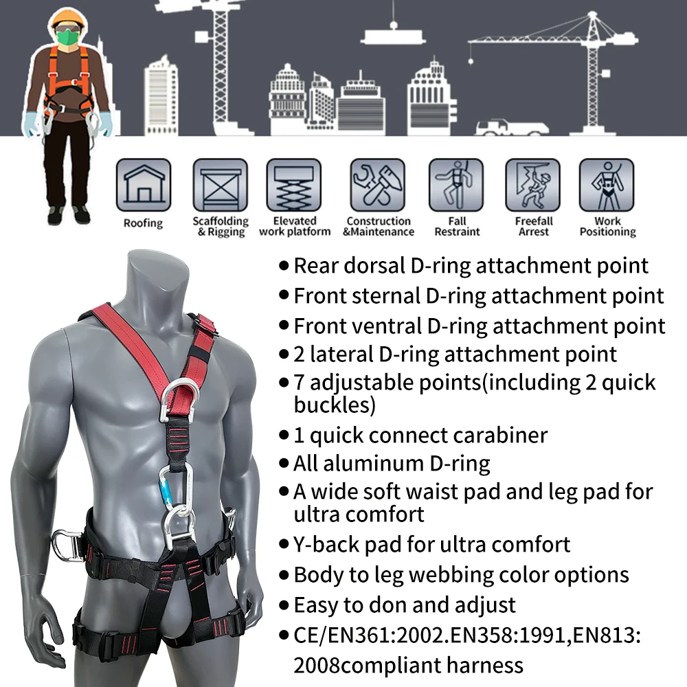CE Certified High Strength Full Body Safety Harness Electrician Tower Climb Working Rescue Safety Belt with Rope