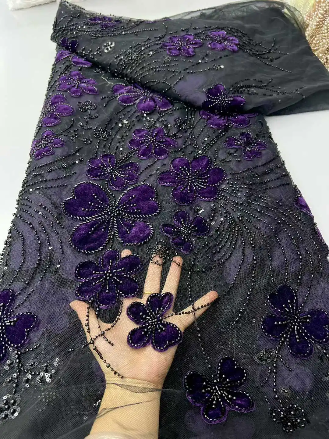 Hot Sale Luxury African Beaded Lace 2026 High Quality 5 Yards Nigerian French Sequins Tulle Lace Fabric For Wedding Party Dress