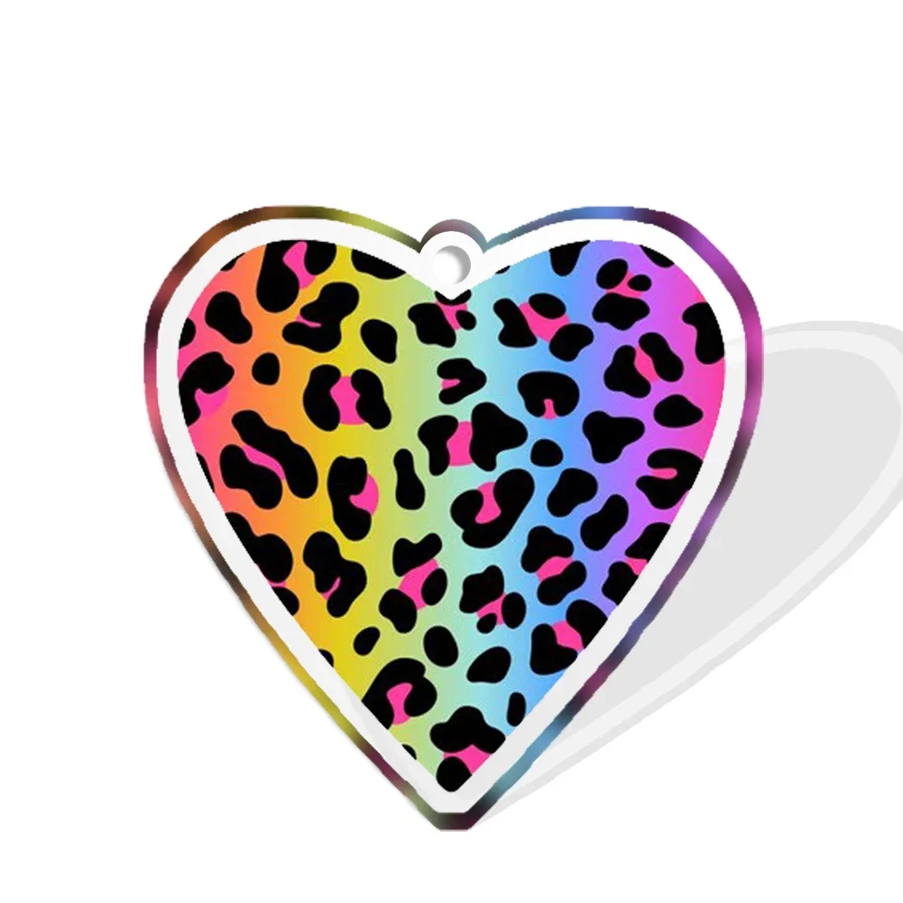 10 Pcs /Lot Love Heart Shape Leopard Acrylic Flatback With Hole Resin Cabochon For DIY Dangles Party Craft Charms