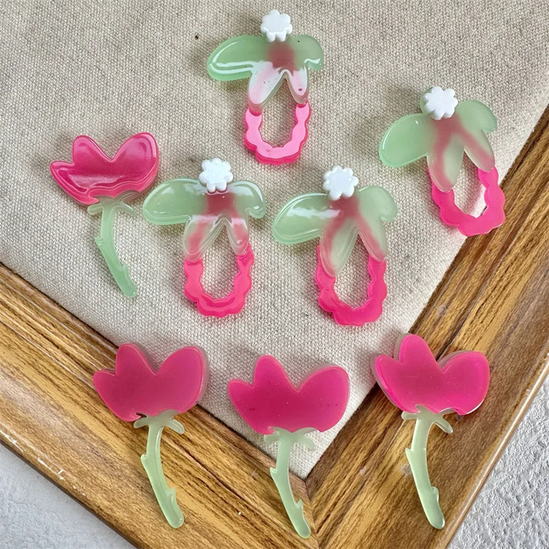 

Wholesale 50pcs/lot color print cartoon flowers shape acrylic beads without holes diy jewelry garment hair accessory