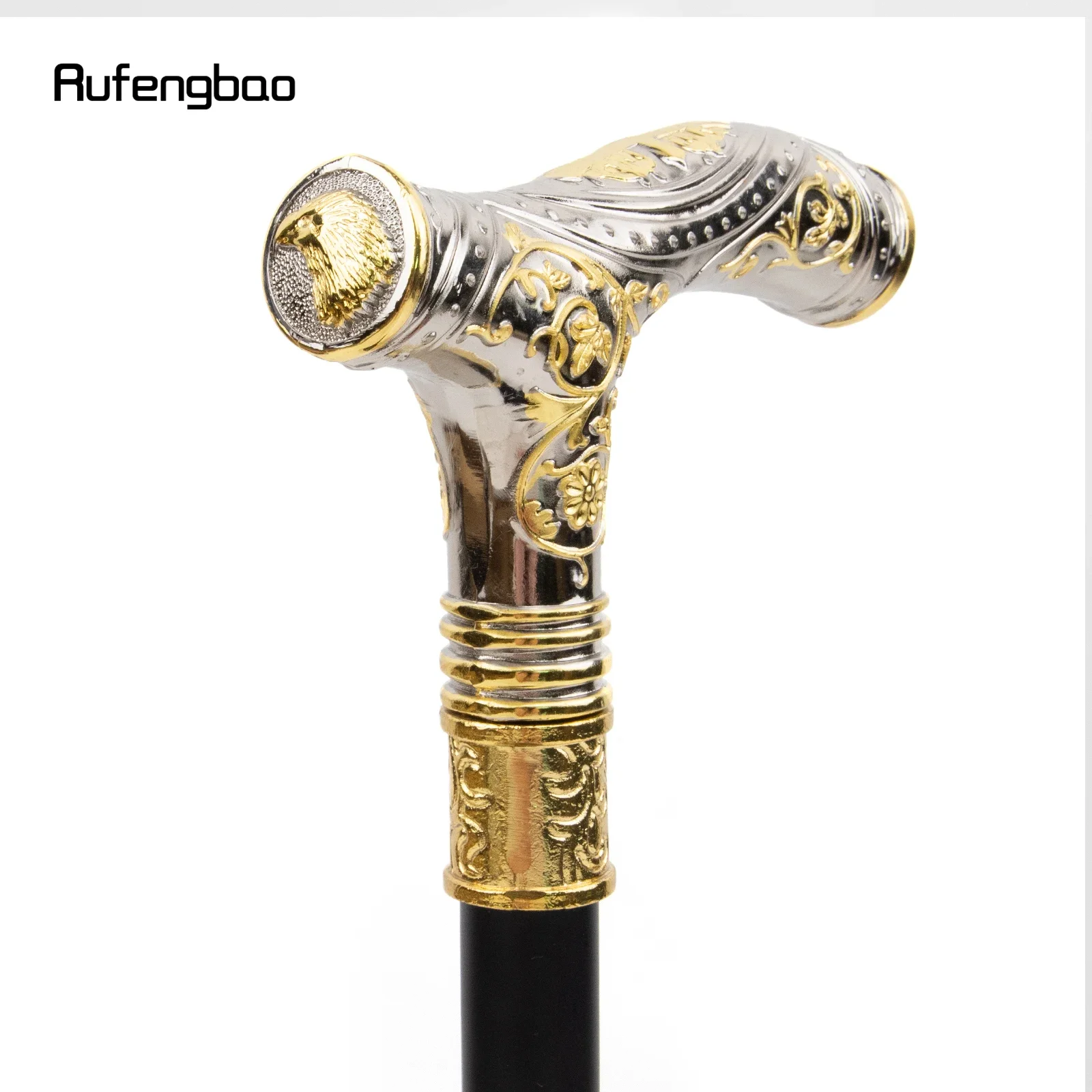 Golden White Eagle Head Flower Totem Relief Walking Cane Fashion Walking Stick Gentleman Crosier Knob Walking Stick 93cm