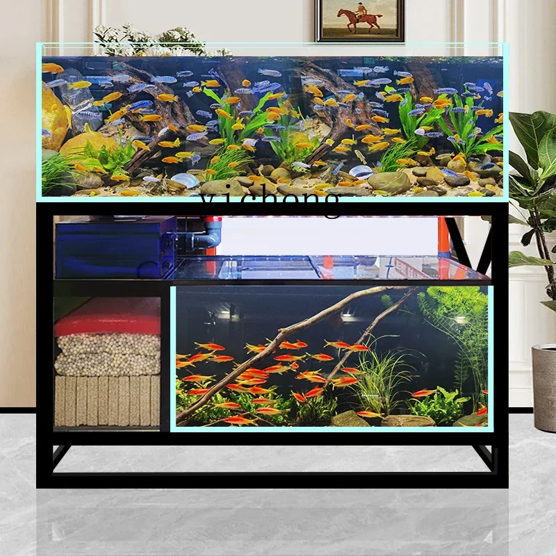 TQH large living room household industrial wind stream tank fish tank bottom filter double dragon fish tank