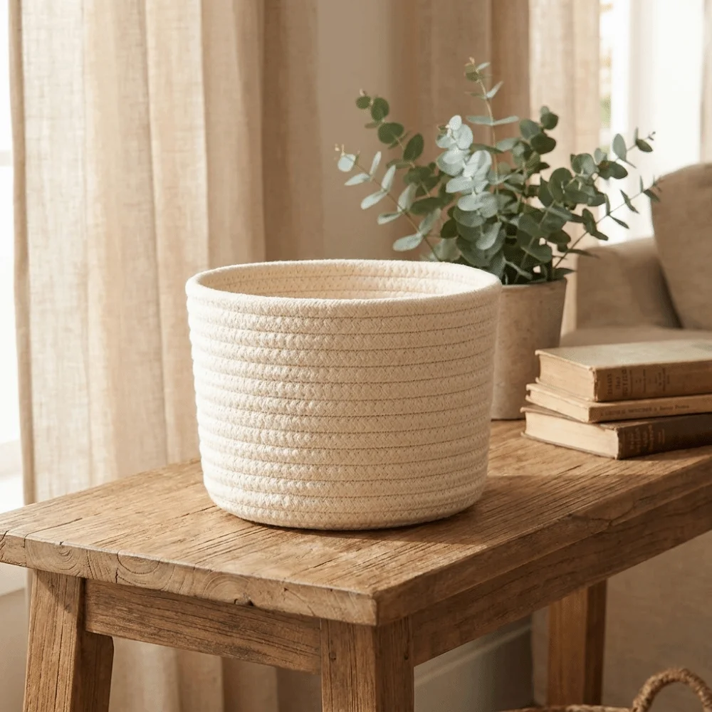 Cosmetics Basket Cotton Rope Storage Basket Minimalism Handmade Desktop Storage Basket Nordic Style Desktop Organizer Keys