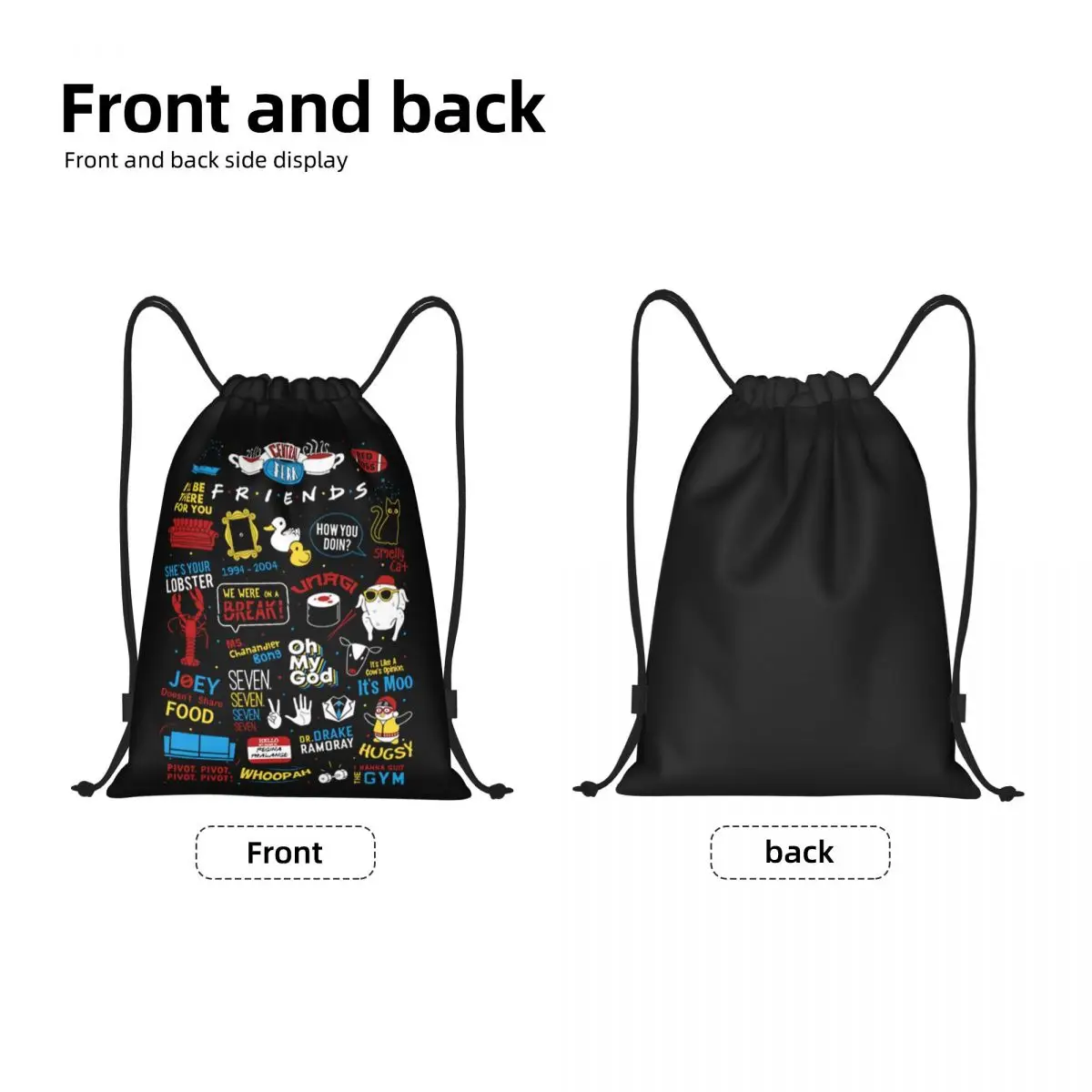 TV Show Friends Symbol Drawstring Backpack Sports Gym Bag for Men Women Training Sackpack