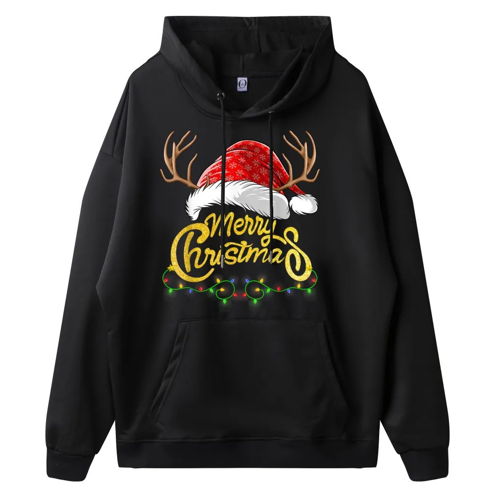 Merry Christmas Lights Red Santa Sweatshrt long Sleeve Birthday Retro Mens Mother Day Sweatshirt Birthday Hoodies Round Collar